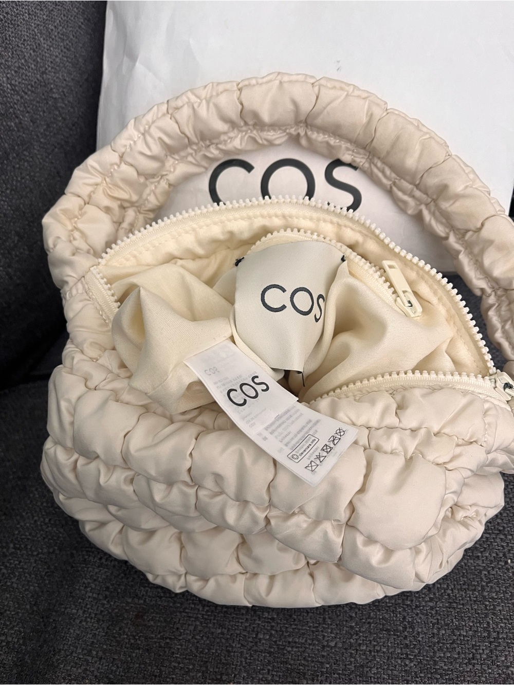 Authentic COS Quilted Mini Bag – Off-White / Cream Textured Puffer Shoulder Bag
